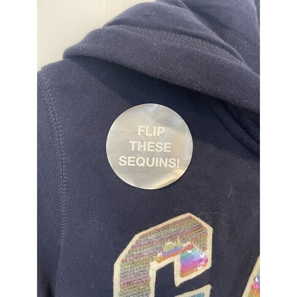 GAP Zip Up Hooded Sweatshirt Navy Blue Sparkle Sequin Logo Girls Nwt Size 12 XL - Picture 9 of 10